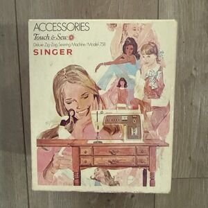 Vtg Lot SINGER + ACCESSORIES Touch & Sew Deluxe Zig-Zag Sewing Machine Model 758